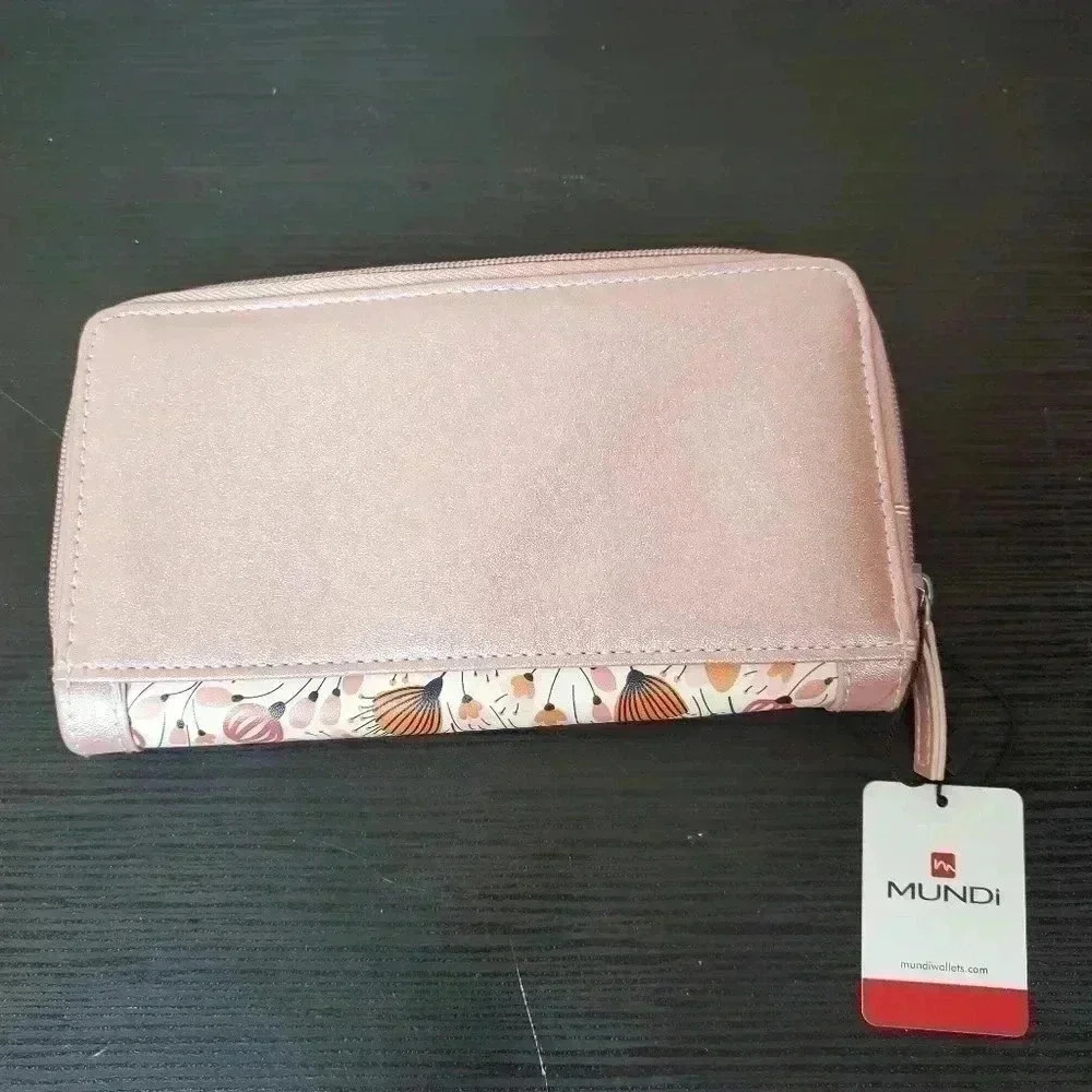 NWT Mundi Zip Around Pink Metallic Floral Wallet - Picture 4 of 6